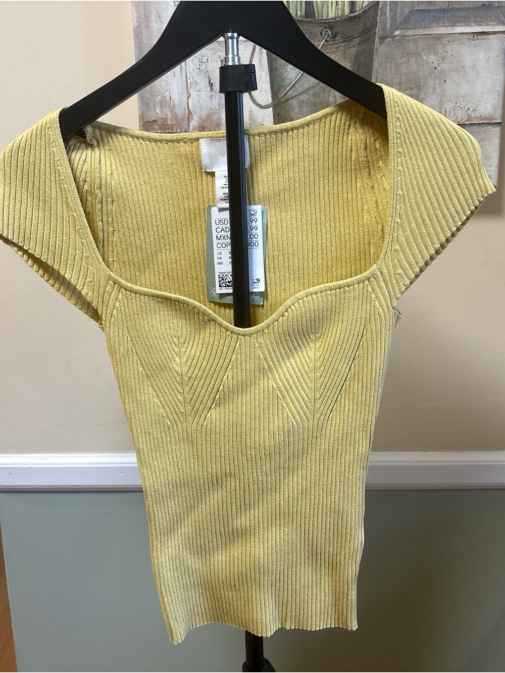 H&M Mustard Ribbed Scoop Bust Top